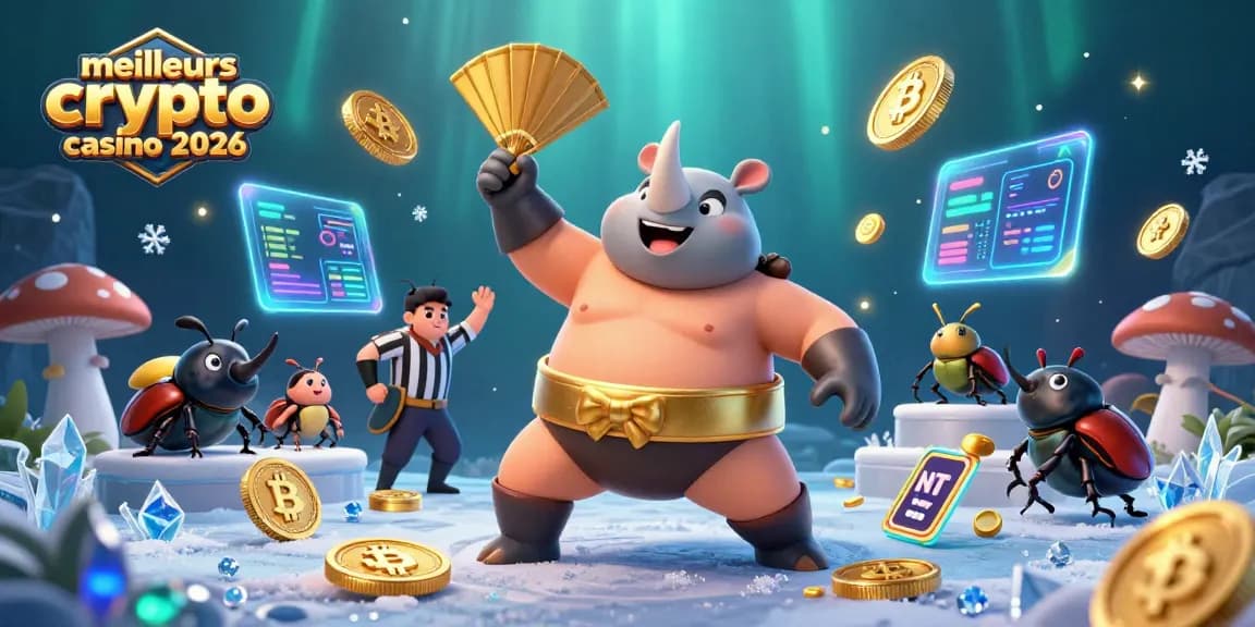 Rejoignez les meilleurs crypto casino 2026 avec un format amusant et captivant d'une illustration 3D.
