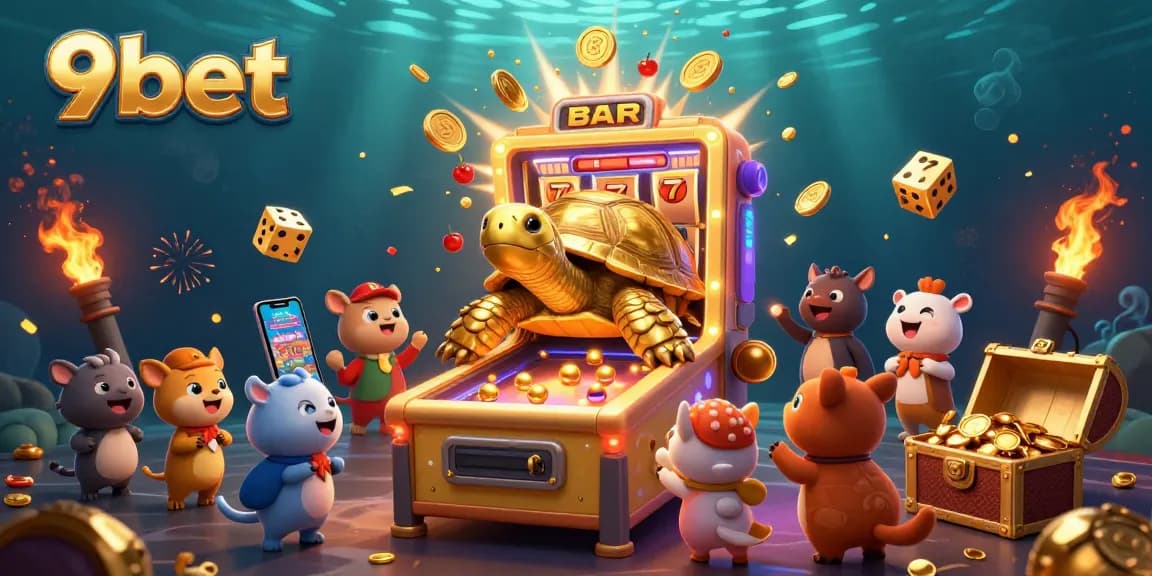 Play exciting casino games at 9bet featuring a colorful and lively 3D illustration.