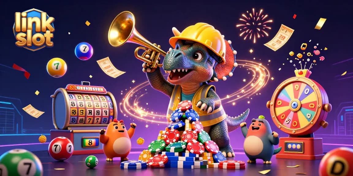 Menghadirkan slot link, ilustrasi ceria dengan triceratops dan elemen judi dinamis yang menggembirakan.