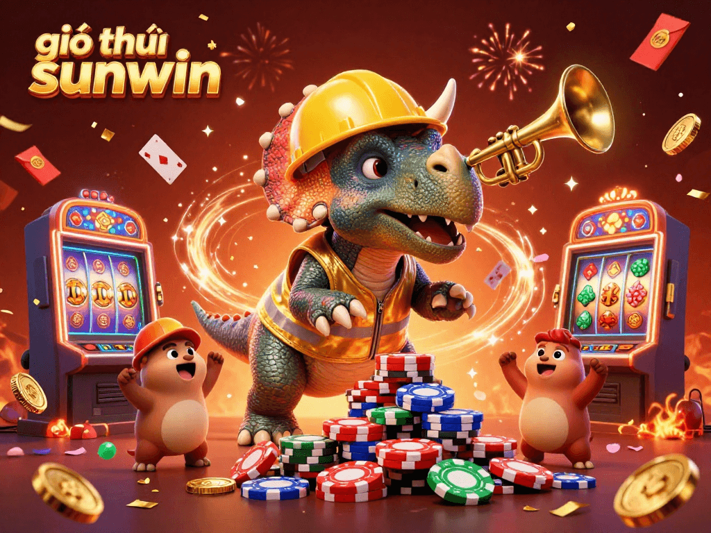 Experience giới thiệu sunwin with a vibrant casino scene featuring playful characters and dynamic gaming elements.