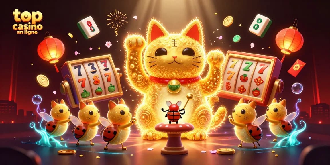 Explorez le top casino en ligne avec des éléments ludiques et colorés, allant des machines à sous aux jetons.