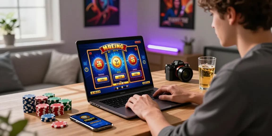 Player enjoying situs slot deposit 10 ribu online with vibrant gaming setup and engaging atmosphere.