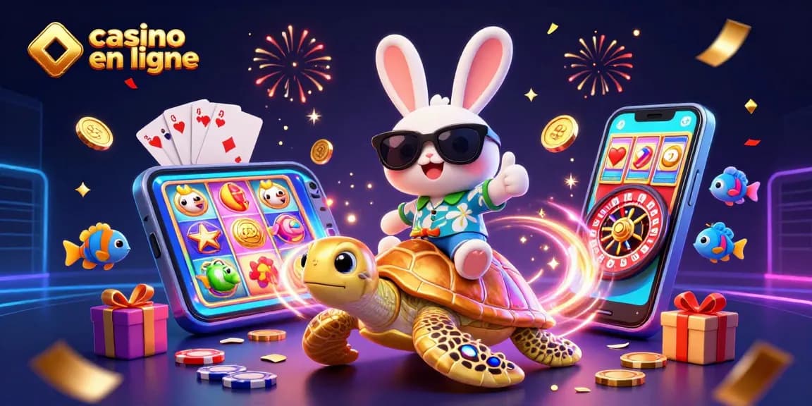 Jouez à des jeux captivants sur un casino en ligne avec notre adorable lapin chanceux et une tortue dorée.