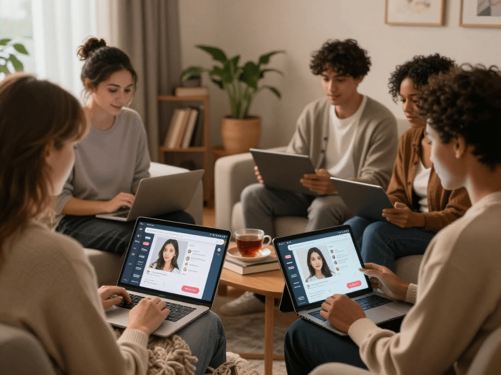 Engaging nsfw ai chat scene with diverse users enjoying intimate connections through technology.
