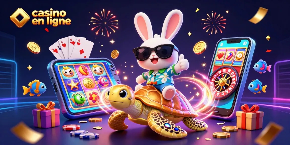 Jouez à des jeux captivants sur un casino en ligne avec notre adorable lapin chanceux et une tortue dorée.