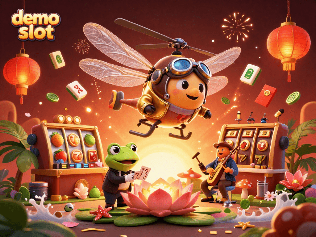 Mengguncang demo slot yang menarik dengan simbol slot yang berkilau dan suasana kasino yang meriah.