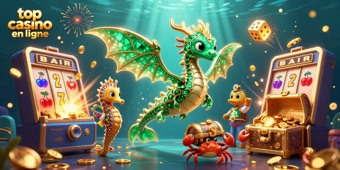 Machine à sous et dragon marin dans une scène de casino en ligne, top casino en ligne.