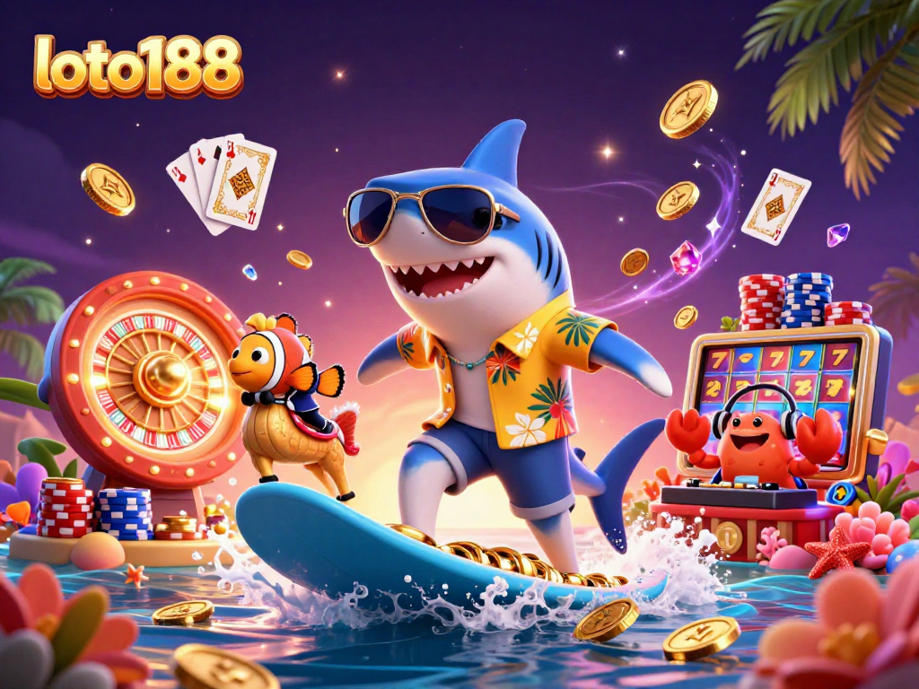 Experience thrilling wins with loto188 in this vibrant casino ocean adventure illustration.