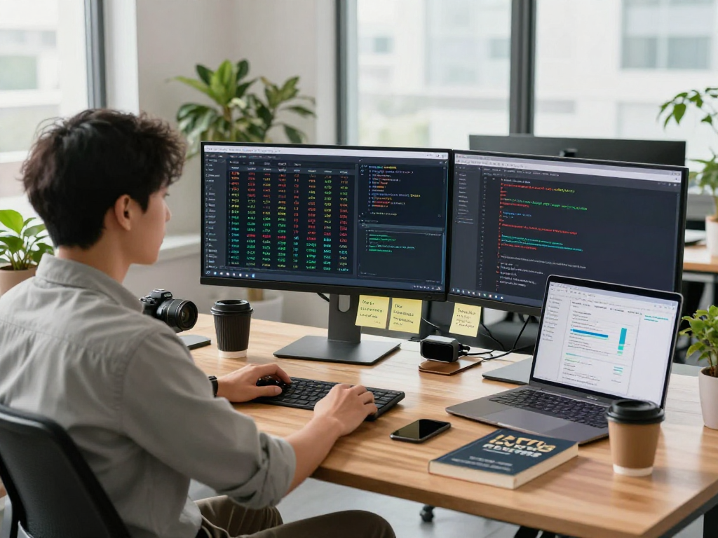 Developer analyzing SGX individual ticker quote API data in a modern workspace with coding and market analytics.