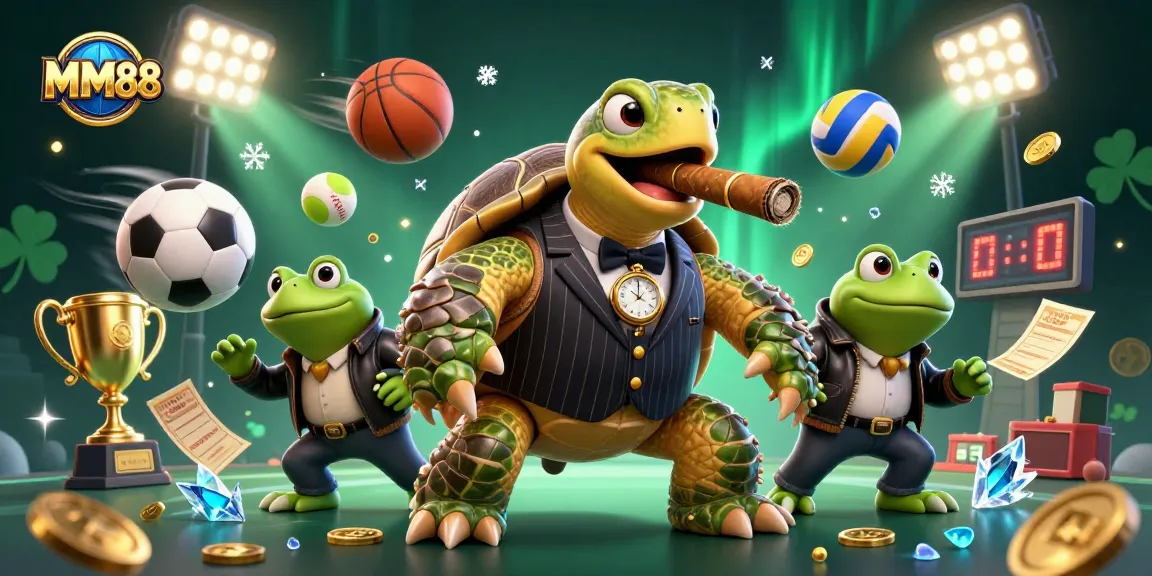 Bet on MM88 with exciting 3D visuals featuring a mobster turtle and bullfrog enforcers.