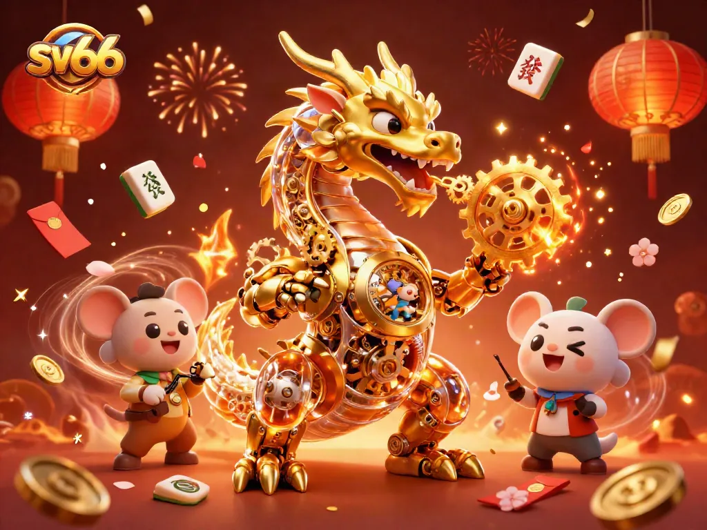 Join the exciting sv66 casino experience with a golden dragon and festive game elements.