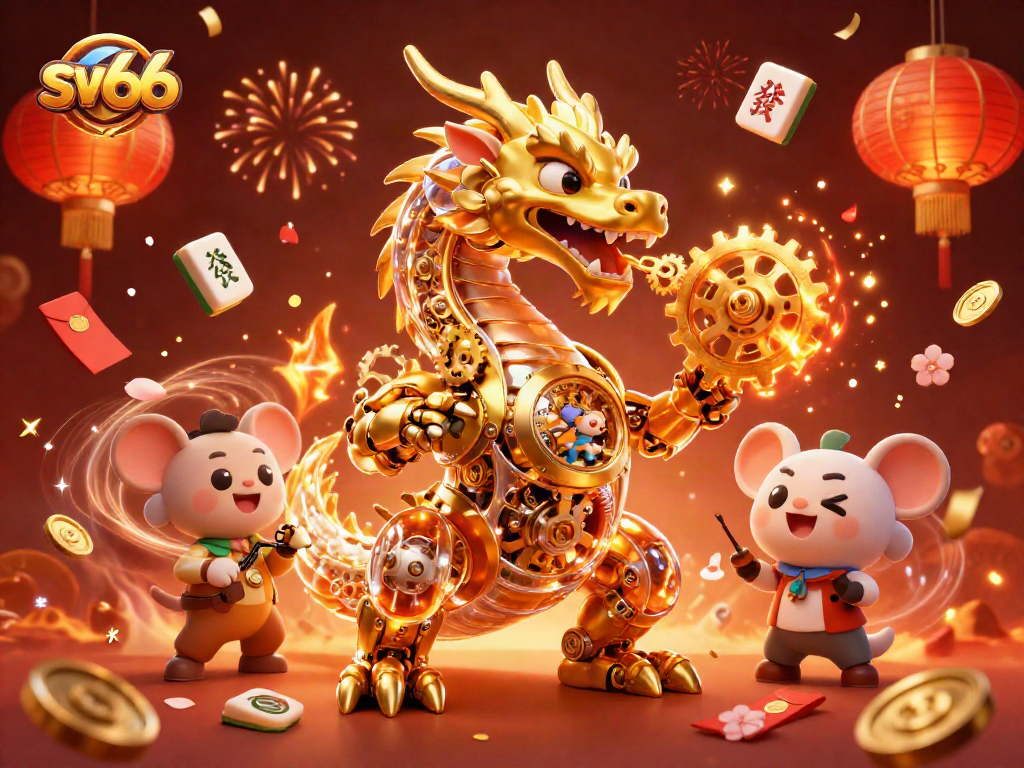 Join the exciting sv66 casino experience with a golden dragon and festive game elements.