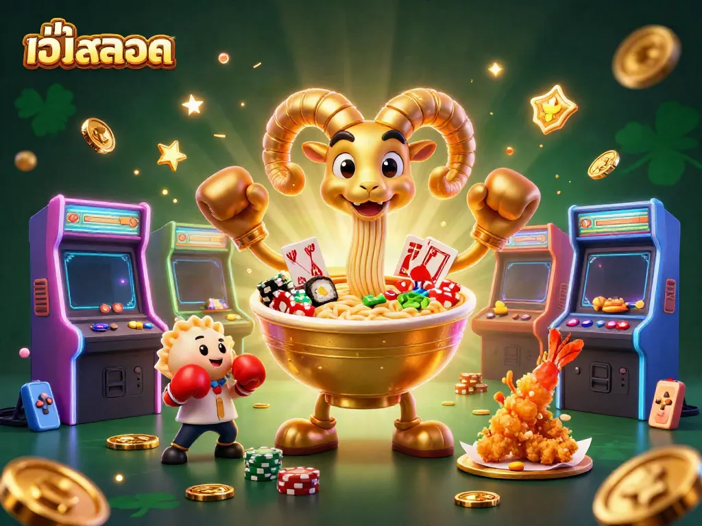 Play and win with vibrant gaming elements on a หน้าเว็บสล็อต themed illustration.