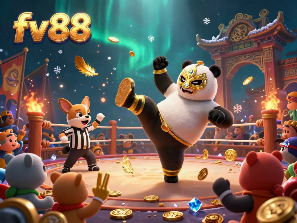 Experience thrilling moments at fv 88 with a cartoon panda performing in a lively casino atmosphere.