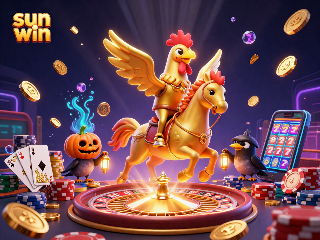 Experience thrilling wins at sun win with a vibrant, action-packed casino scene featuring dynamic characters and game elements.
