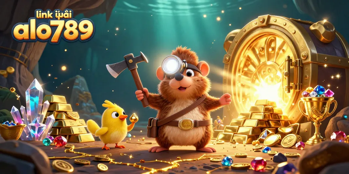 Engage with the thrilling world of link vào alo789 as a treasure hunter mines for gems amid a vibrant casino scene.