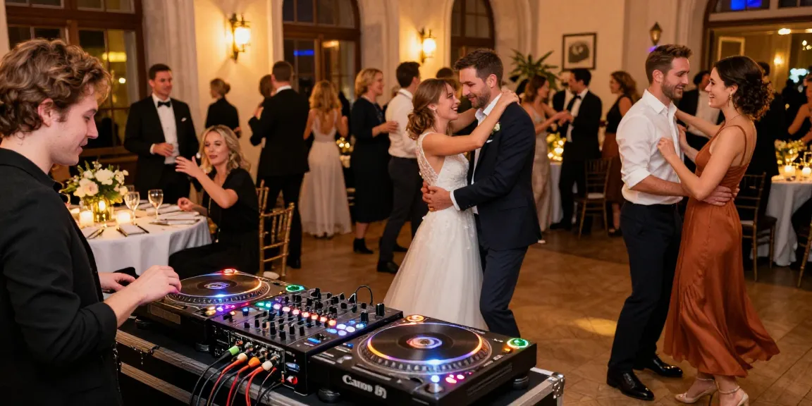 DJ für Hochzeit Berlin sorgt für festliche Stimmung mit tanzenden Gästen und eleganten Dekorationen.