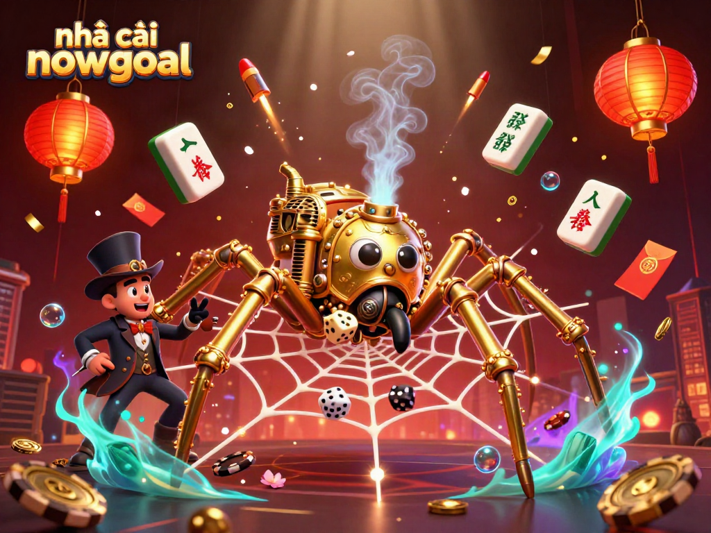 Experience the excitement of nhà cái nowgoal with a vibrant steampunk casino scene, featuring animated characters and playful elements.