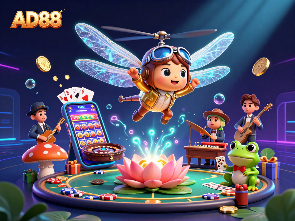 Experience the vibrant gaming world of AD88 with unique characters and exciting gambling elements.