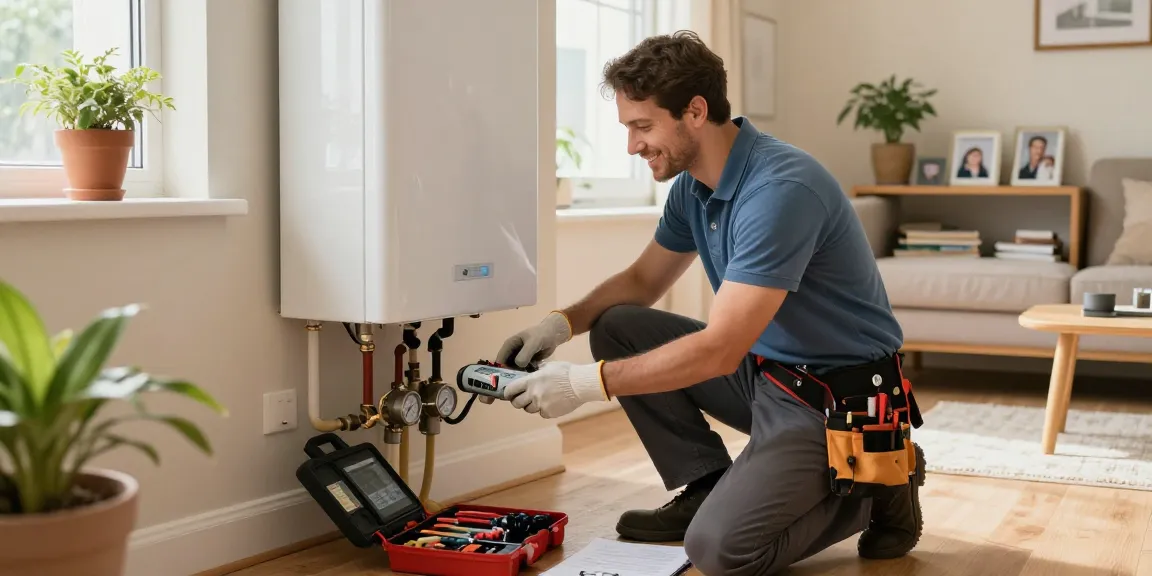 Northampton boiler repair service technician working on a boiler in a cozy home, showcasing expertise and warmth.