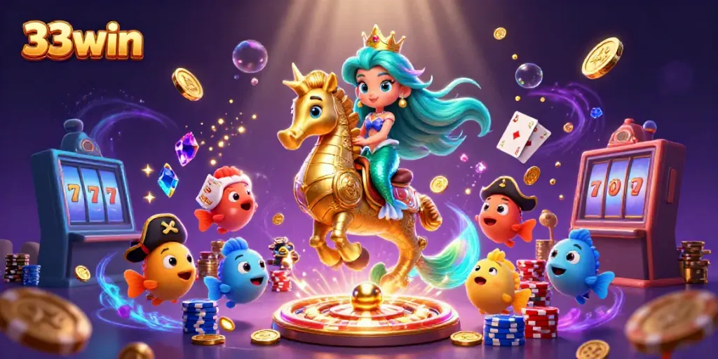 Experience thrilling adventures with the 33win casino, featuring a mermaid princess and gold treasures.