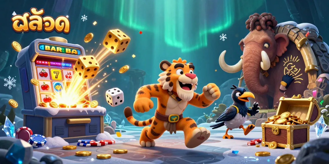 Experience exciting สล็อต gaming with a prehistoric casino scene, vibrant and rich in detail.