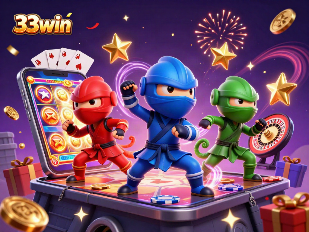 Engage in thrilling slots with 33win's vibrant casino action featuring ninja chameleons.