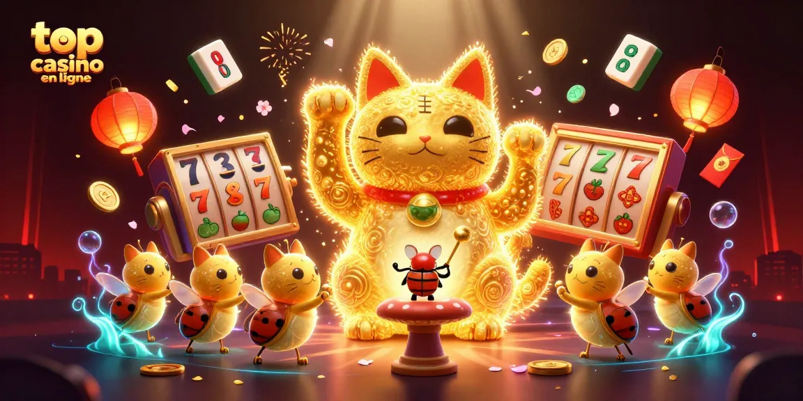 Explorez le top casino en ligne avec des éléments ludiques et colorés, allant des machines à sous aux jetons.