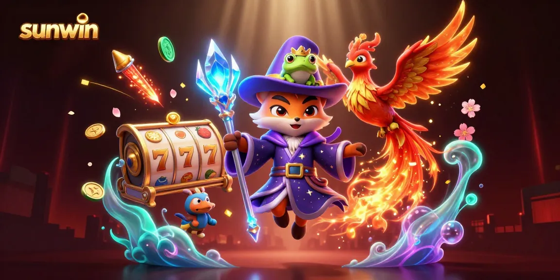 Experience thrilling gameplay at sunwin with spinning slot reels, vibrant elements, and enchanting characters.