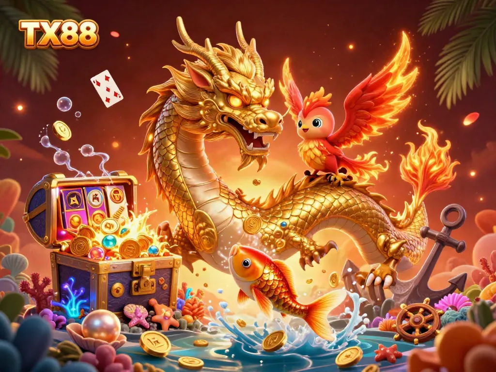 Experience winning with TX88 playing exciting casino games surrounded by vibrant 3D characters.