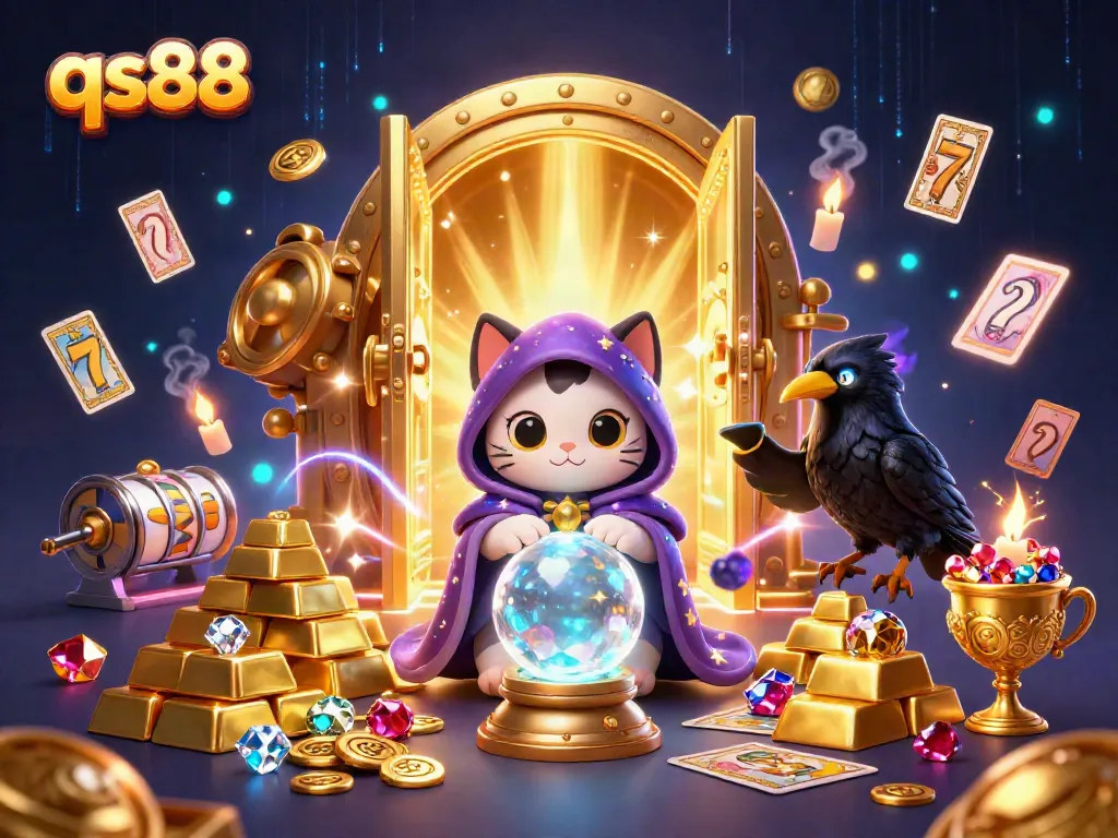 Experience endless fun with qs88 at this vibrant casino-inspired illustration.