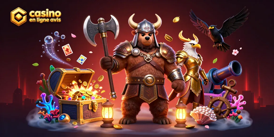 Aperçu de casino en ligne avis présentant un ours berserker viking et une aigle valkyrie, entourés de trésors.