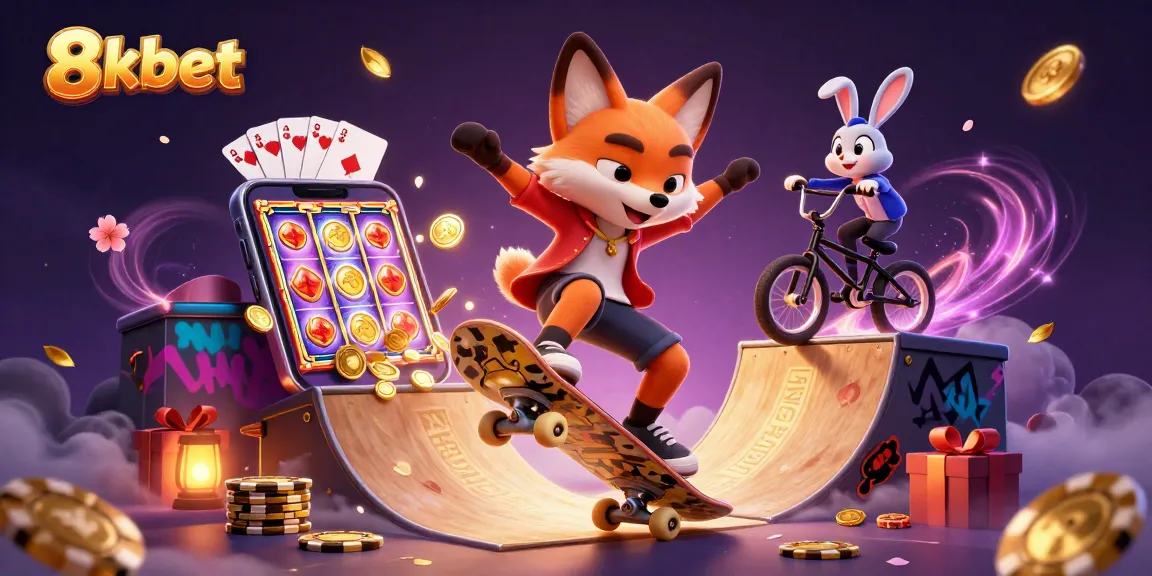 Experience thrilling gaming action with 8xbet as a fox and rabbit delve into a vibrant casino world.