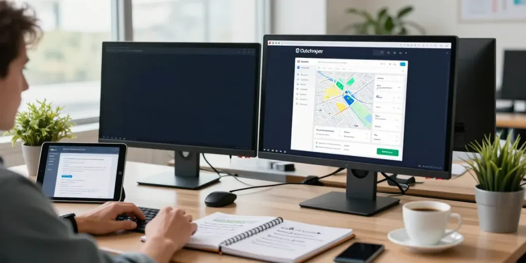Dynamic workspace showcasing the Google Maps scraping tool by Outscraper in action, highlighting effective data extraction.