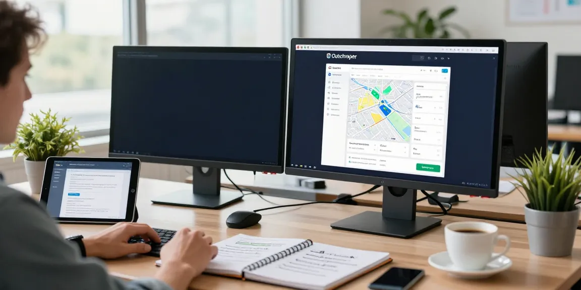 Dynamic workspace showcasing the Google Maps scraping tool by Outscraper in action, highlighting effective data extraction.