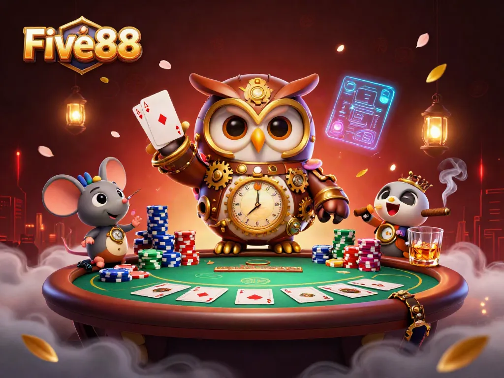 Engage in thrilling gameplay at Five88 with iconic casino elements in a vibrant scene