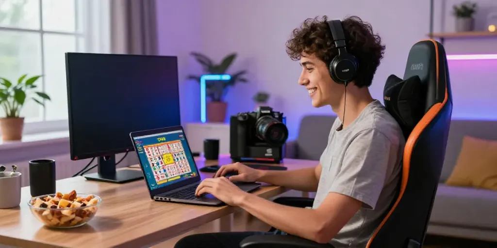 Engaged player enjoying a TOTO online game experience in a modern living room.
