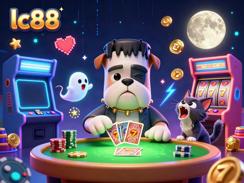 Experience thrilling games at LC88 with a lively 3D scene featuring whimsical characters and casino elements.