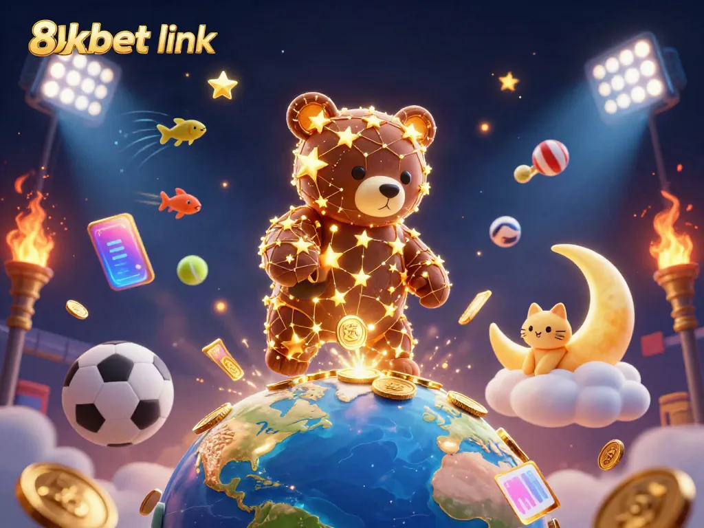 Experience the thrill of sports betting with 8xbet link showcasing dynamic gambling excitement in a vibrant 3D illustration.