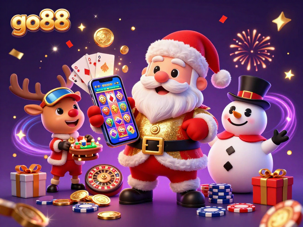 Experience the exciting go88 casino atmosphere with 3D Santa, reindeer, and snowman celebrating jackpots!
