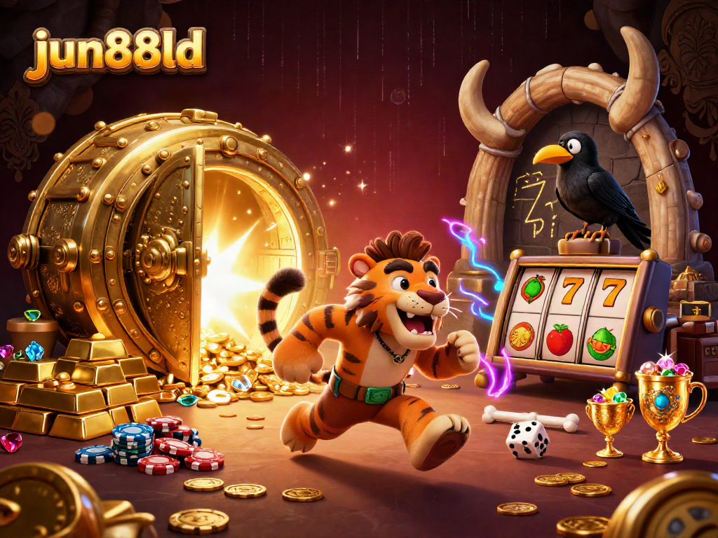 Experience excitement at jun88ld with a vibrant prehistoric casino scene featuring cavemen characters.
