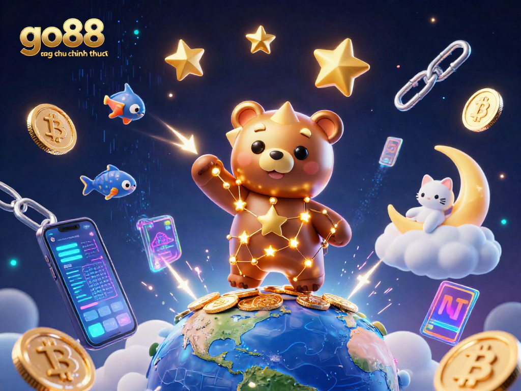 Engage with go88 trang chu chinh thuc through this captivating 3D illustration of a constellation bear scooping coins.