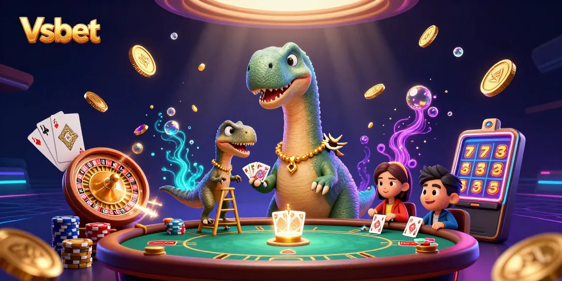 Vsbet brings excitement with a vibrant casino scene, showcasing thrilling games and colorful characters.