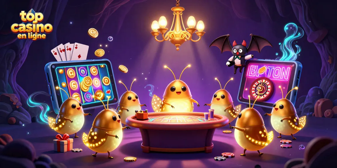 Jouez au top casino en ligne avec des lucioles illuminant la scène de jeux colorés.
