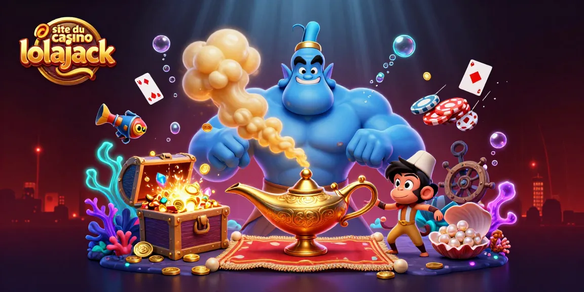 Engage with the excitement of site du casino lolajack as a colorful genie and monkey enchant players amidst gold coins and poker chips.