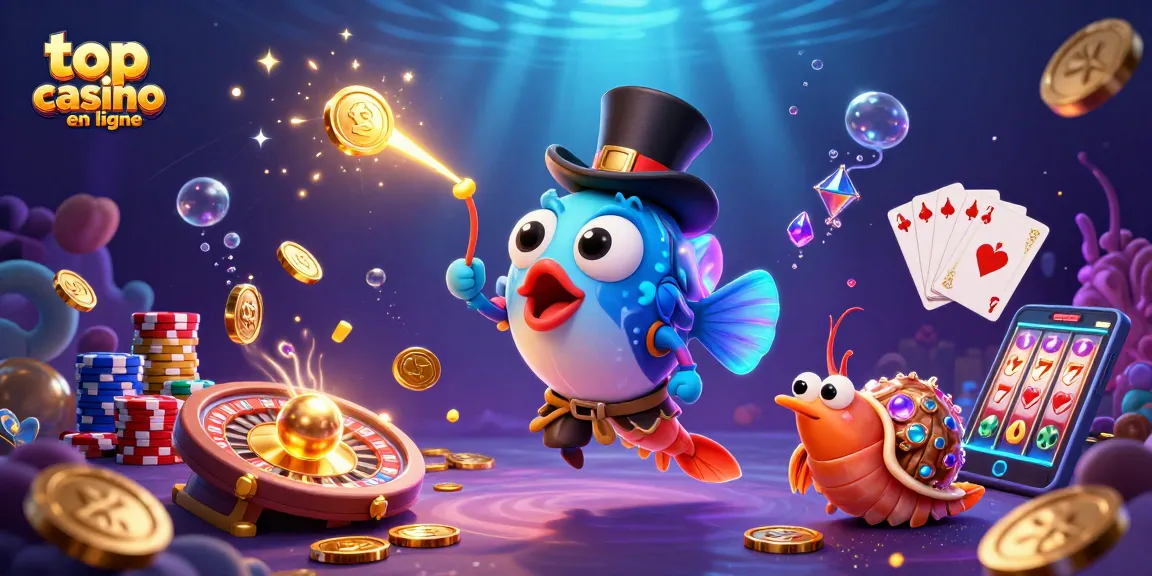 Découvrez les jeux au top casino en ligne avec un anglerfish attirant des pièces d'or et un groupe dynamique.