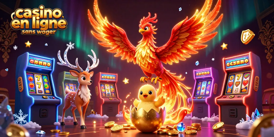Jouez au casino en ligne sans wager avec cette illustration dynamique représentant des symboles de machines à sous.