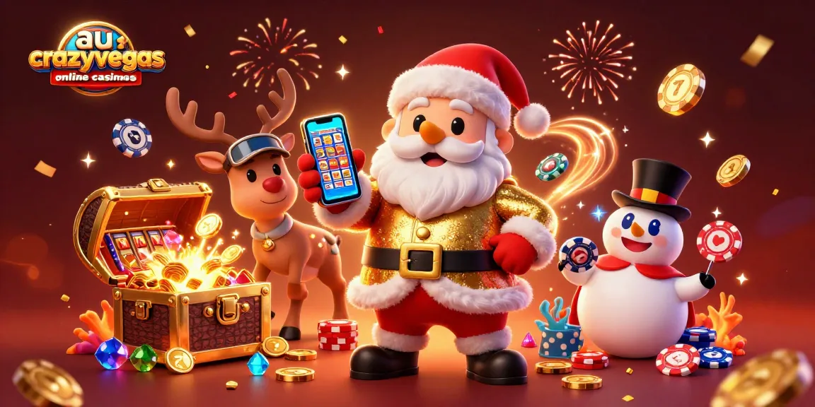 Engage with the exciting action at au.crazyvegas.com online casinos featuring a festive scene with casino elements.