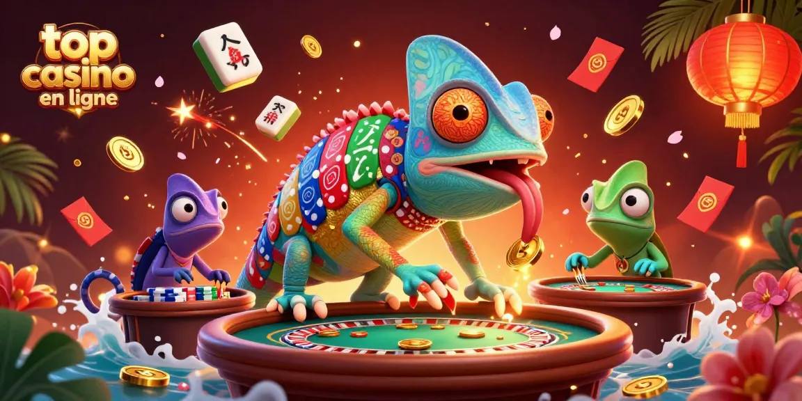Découvrez le top casino en ligne avec un propriétaire caméléon captivant, vol de jetons et lumières brillantes.