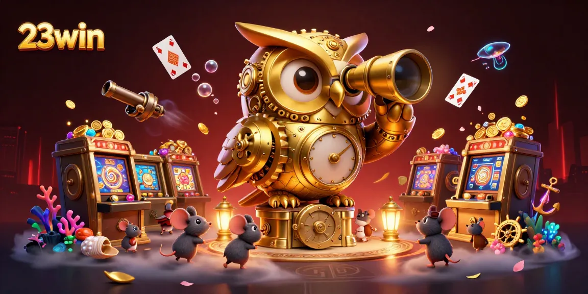 Immerse in 23win's vibrant casino scene, featuring a golden owl and lively gaming action.